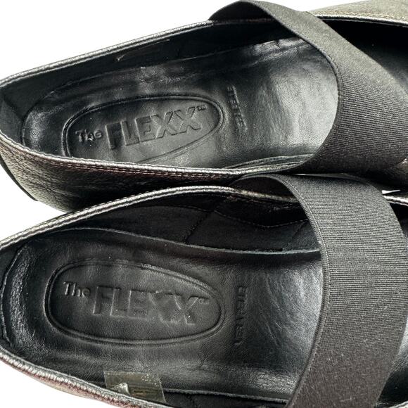The Flexx Metallic Gunmetal Gray Leather Mary Jane Comfort Shoes Women's Size 8 - Picture 6 of 8
